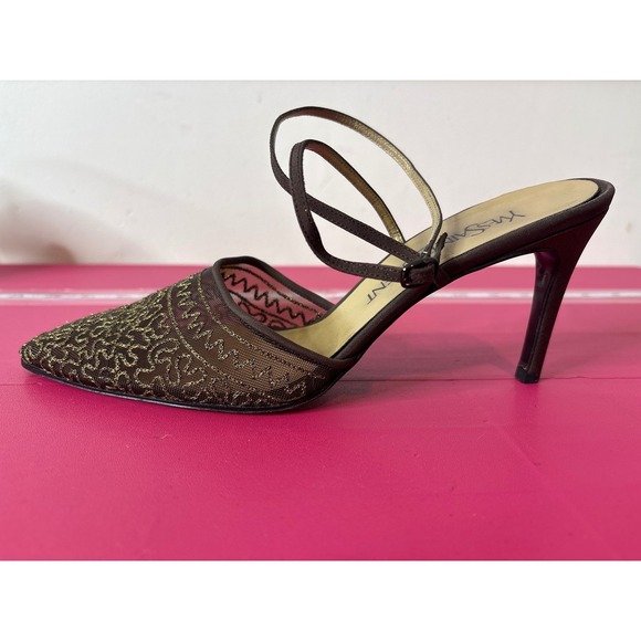 Vintage Yves Saint Laurent YSL Womens Mesh Ankle Strap Heels Size 7.5 Dressy - Picture 5 of 9